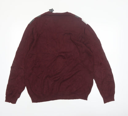 Axcess Men Red Argyle V-Neck Cotton Pullover Jumper M