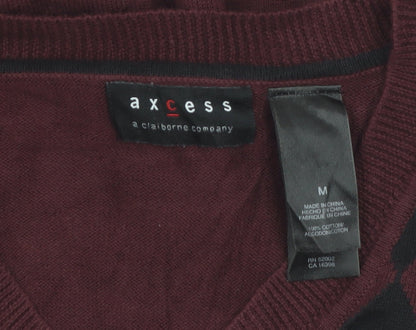 Axcess Men Red Argyle V-Neck Cotton Pullover Jumper M