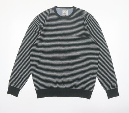 Wrangler Men's Grey Striped Cotton Blend Crew Neck Jumper L