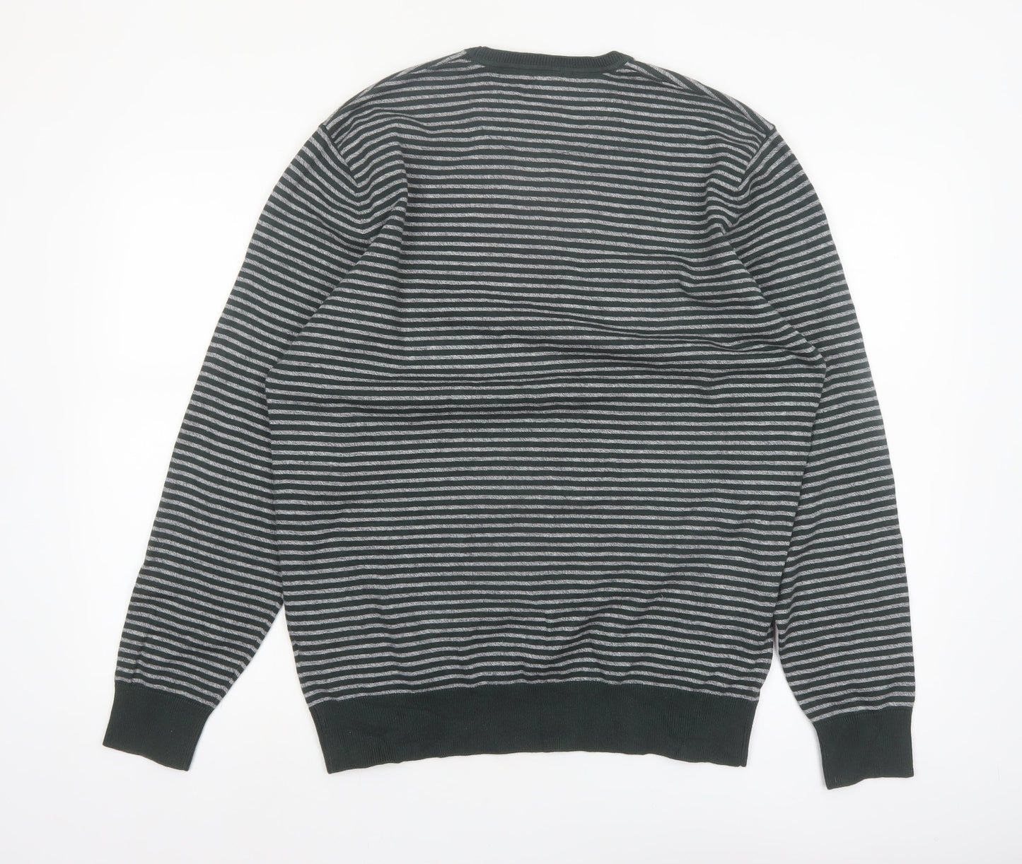 Wrangler Men's Grey Striped Cotton Blend Crew Neck Jumper L