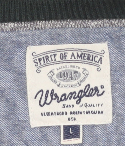 Wrangler Men's Grey Striped Cotton Blend Crew Neck Jumper L