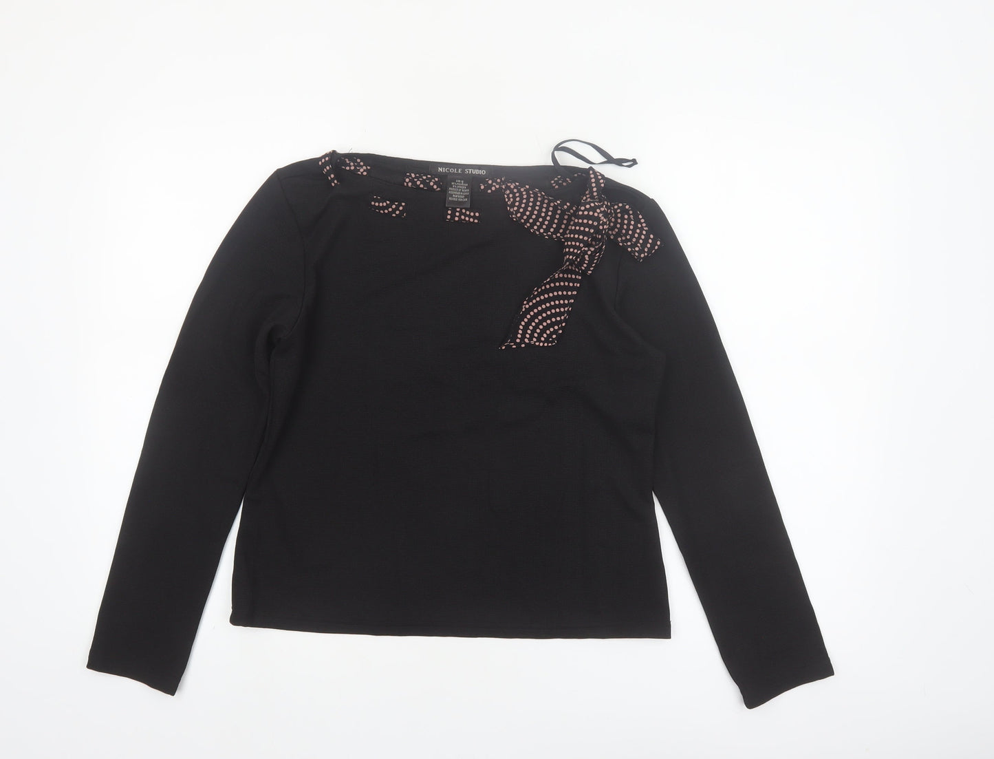 Nicole Studio Women's Black Long Sleeve Bow Detail Blouse Size 10
