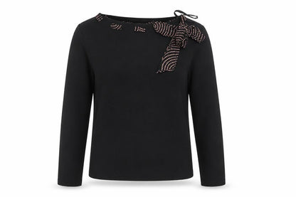 Nicole Studio Women's Black Long Sleeve Bow Detail Blouse Size 10