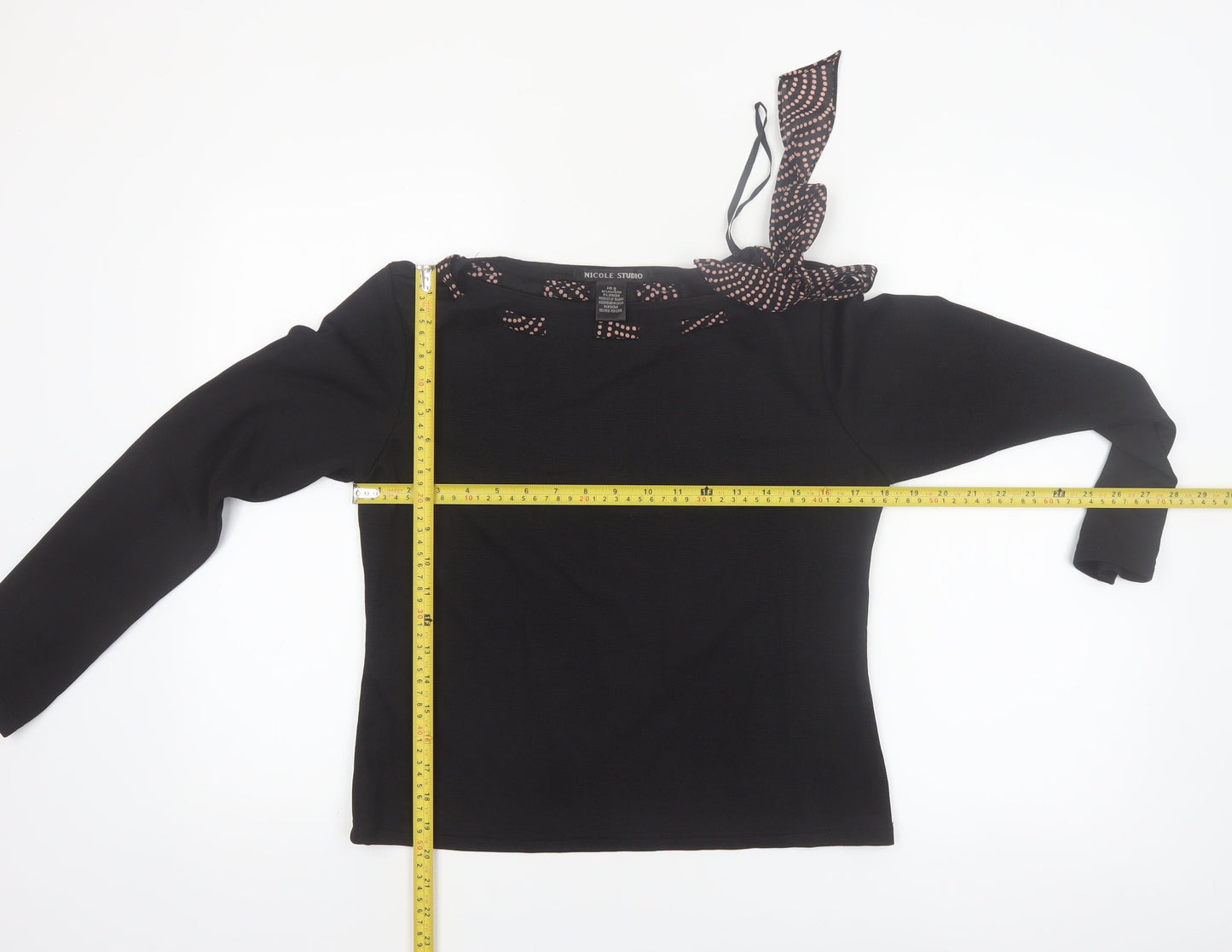 Nicole Studio Women's Black Long Sleeve Bow Detail Blouse Size 10