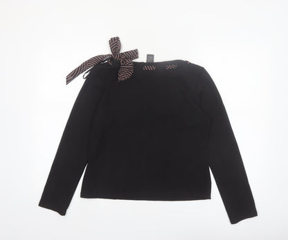 Nicole Studio Women's Black Long Sleeve Bow Detail Blouse Size 10