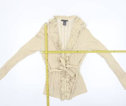 Grace Women’s Beige Ruffle Belted Knit Cardigan Size L