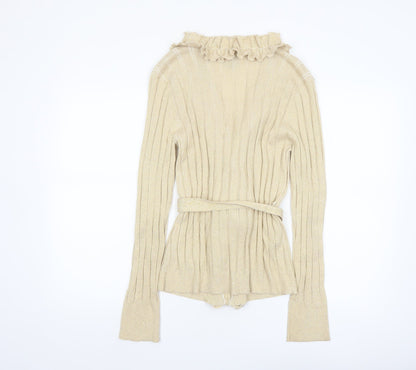 Grace Women’s Beige Ruffle Belted Knit Cardigan Size L