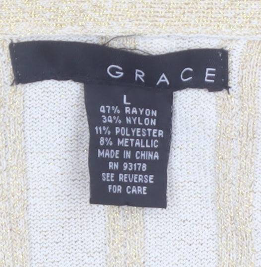 Grace Women’s Beige Ruffle Belted Knit Cardigan Size L