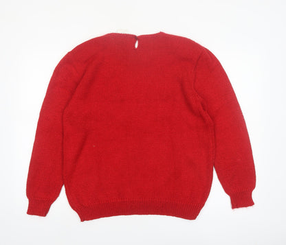 Franco Valeri Women Red XL Beaded Angora Blend Pullover Jumper