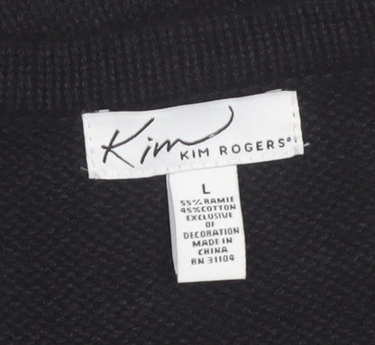 Kim Rogers Womens Black L Christmas Vest Jumper Sequin Holiday Top
