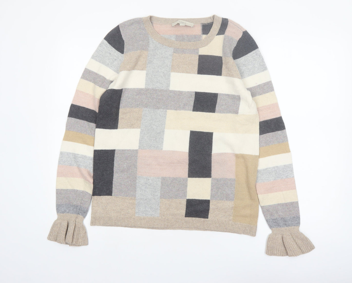 LOFT Women's Multicoloured Geometric Knit Jumper Size S