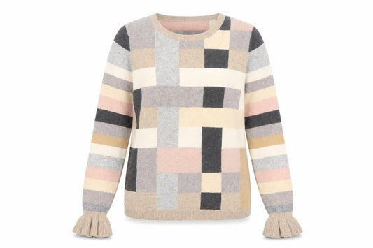 LOFT Women's Multicoloured Geometric Knit Jumper Size S