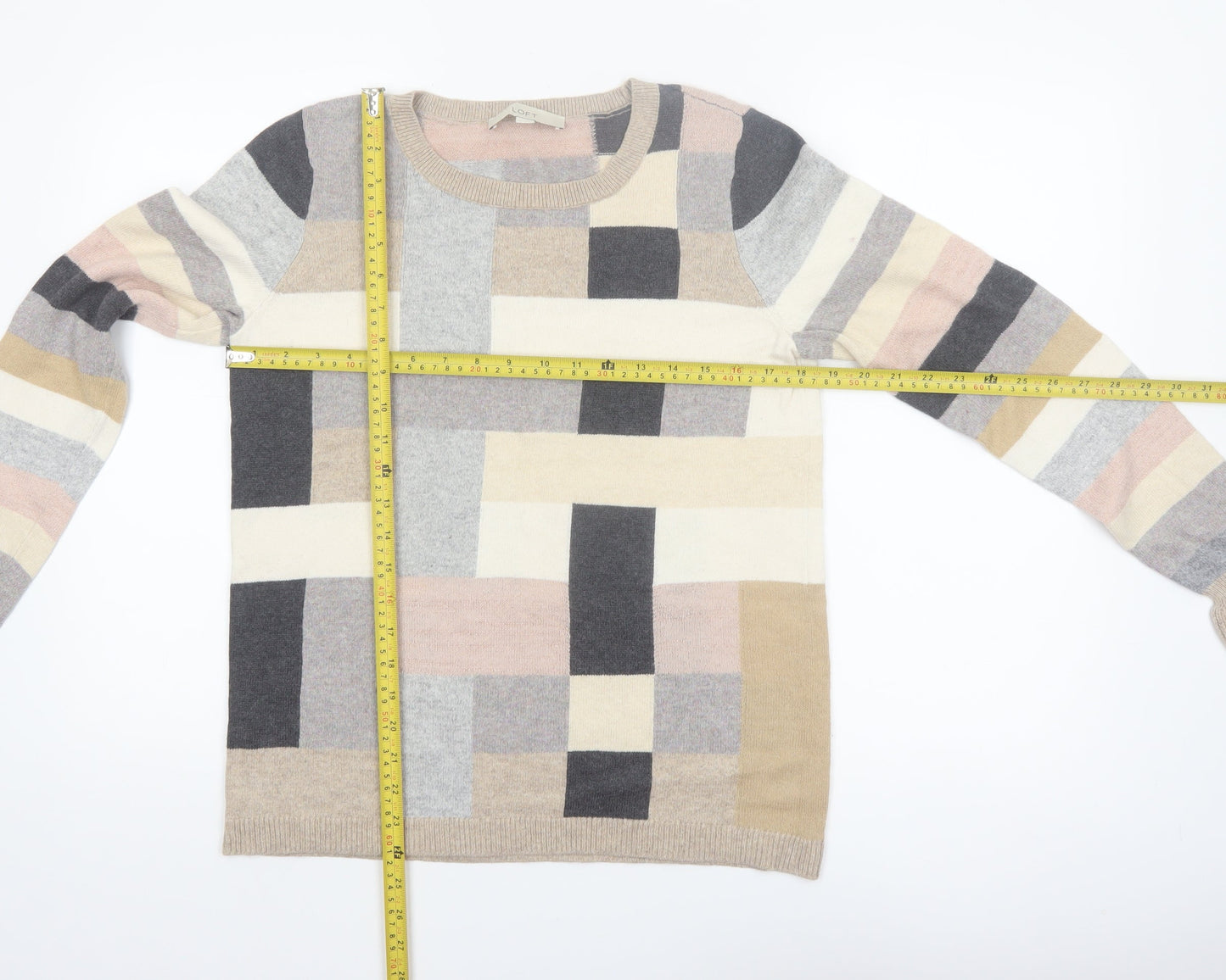 LOFT Women's Multicoloured Geometric Knit Jumper Size S