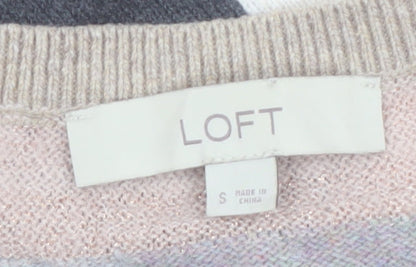 LOFT Women's Multicoloured Geometric Knit Jumper Size S