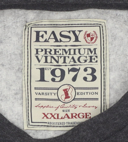 Easy Men’s Grey 2XL Pullover Sweatshirt Crew Neck Varsity Style