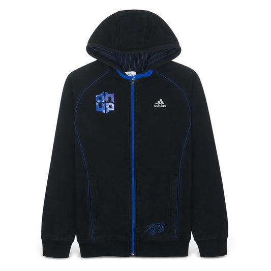 Front view of Adidas Men's Black Full Zip Basketball Hoodie, size M