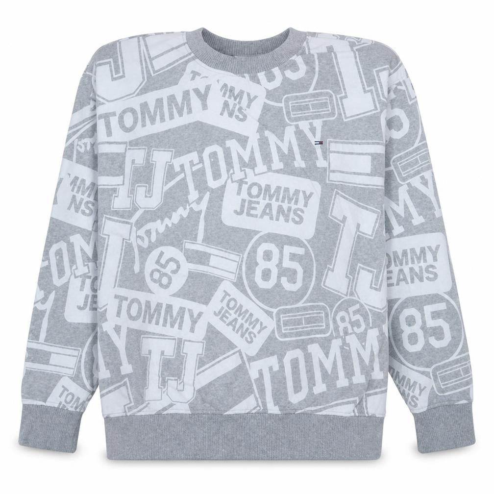 Tommy Jeans Men's Grey Oversized Crew Neck Logo Sweatshirt Size L