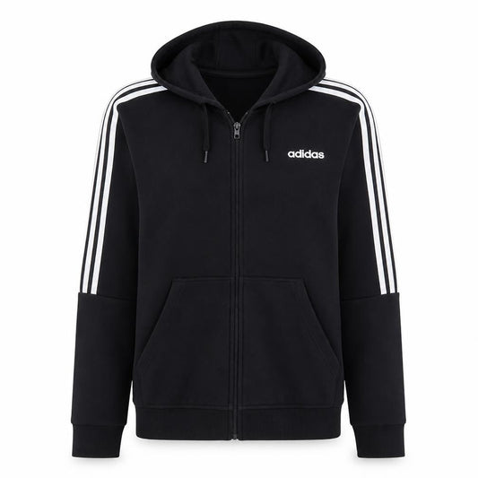 Front view of Adidas Men's Black Full Zip Hoodie, size M, Sports Fleece Sweatshirt