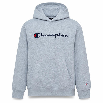 Front view of Champion Teens Grey Pullover Hoodie L Embroidered Logo Sports Fleece