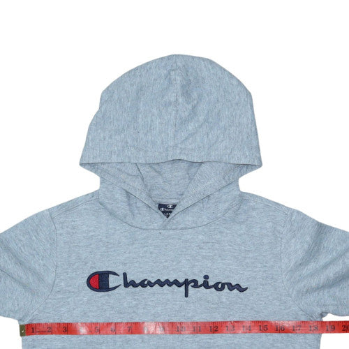 Champion Teens Grey Pullover Hoodie L Embroidered Logo Sports Fleece