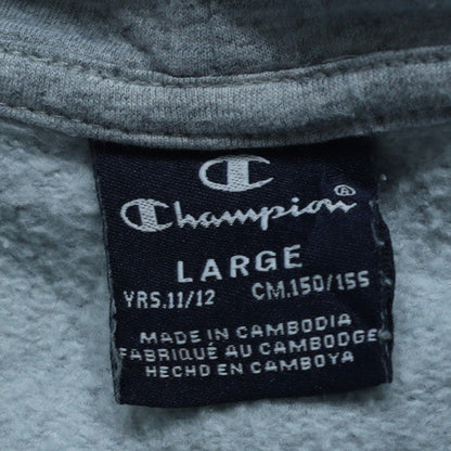 Champion Teens Grey Pullover Hoodie L Embroidered Logo Sports Fleece