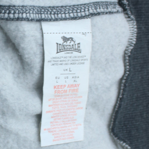 Lonsdale Men's Grey Pullover Hoodie L Logo Sports Fleece Sweatshirt