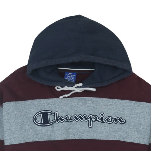 Champion Men's Grey Brown Pullover Hoodie Medium Logo Striped