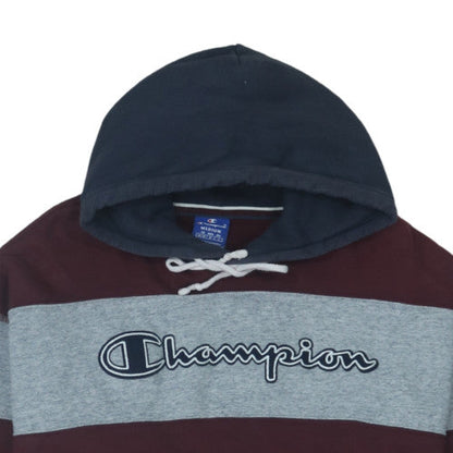 Champion Men's Grey Brown Pullover Hoodie Medium Logo Striped