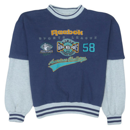 Reebok Men's Blue Graphic Pullover Sweatshirt M Vintage Sportswear