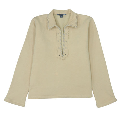 Ralph Lauren Sport Women's Beige Collared Henley Jumper Size L Cotton Blend