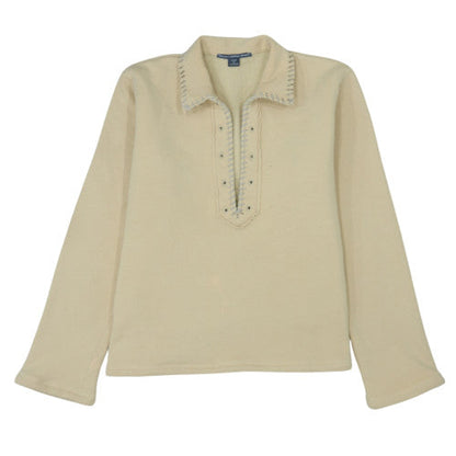 Ralph Lauren Sport Women's Beige Collared Henley Jumper Size L Cotton Blend