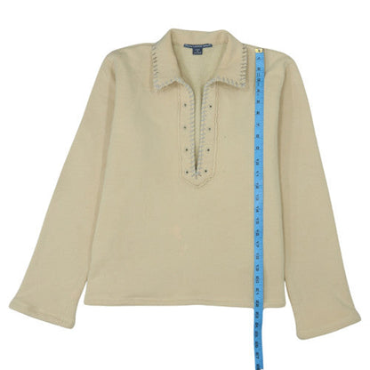 Ralph Lauren Sport Women's Beige Collared Henley Jumper Size L Cotton Blend