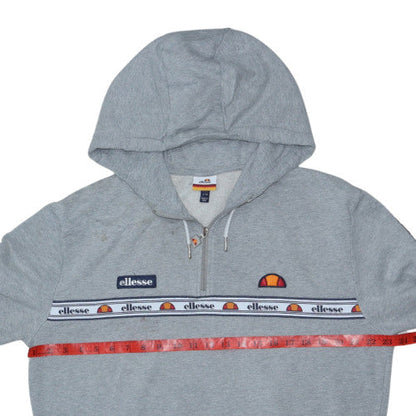 Ellesse Women Grey Crop Hoodie UK 14 1/4 Zip Logo Drawstring Pullover