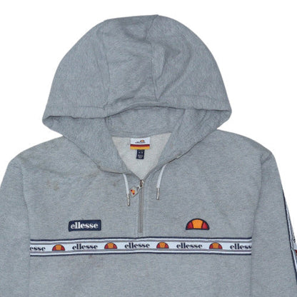 Ellesse Women Grey Crop Hoodie UK 14 1/4 Zip Logo Drawstring Pullover