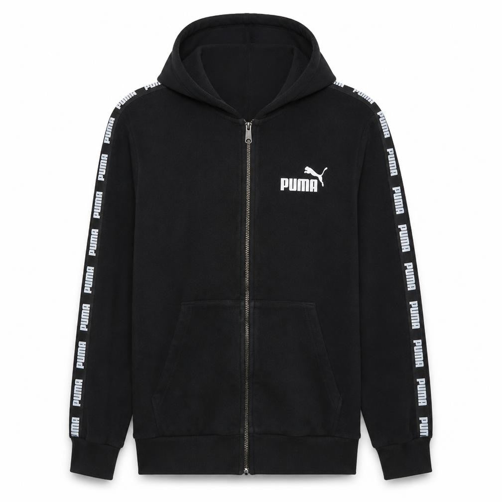 Front view of Puma Men's Black Full Zip Fleece Hoodie L Sports Streetwear