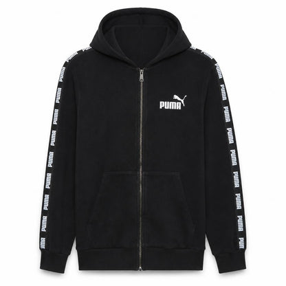 Front view of Puma Men's Black Full Zip Fleece Hoodie L Sports Streetwear