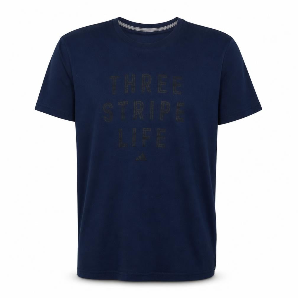 Adidas Men's Blue 'Three Stripe Life' 2XL Performance Cotton T-Shirt