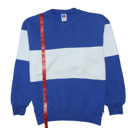 Russell Athletic Mens Blue White Crew Neck Pullover Sweatshirt L