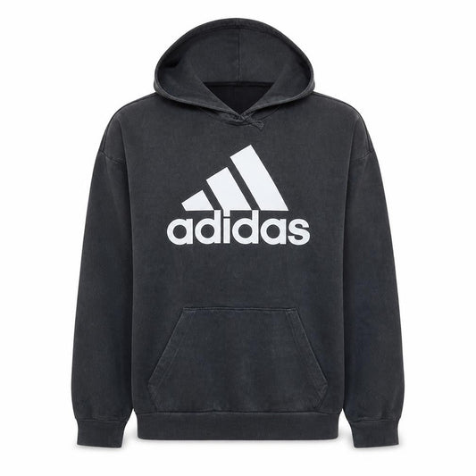 Front view of Adidas Men's Black Pullover Hoodie Small Logo Fleece Sweatshirt