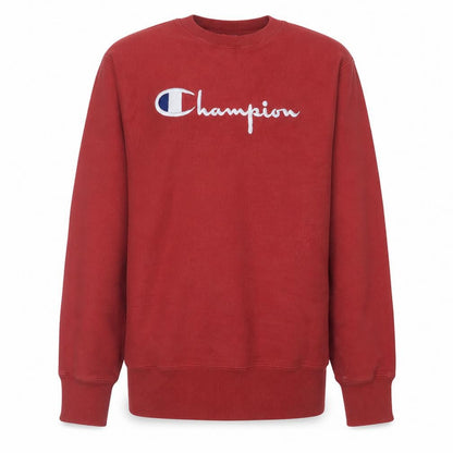 Champion Boys Red Crew Neck Reverse Weave Sweatshirt Medium Fleece Cotton