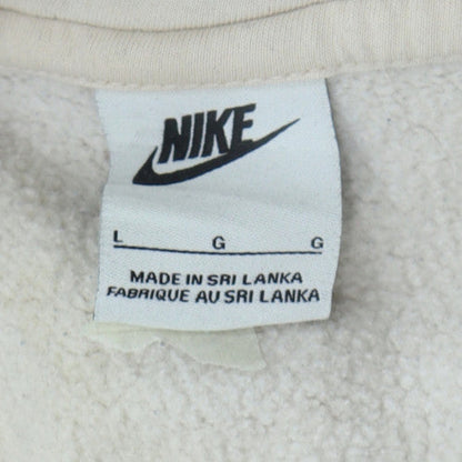 Nike Men's Beige Pullover Hoodie L - Cotton Blend Logo Casual Style