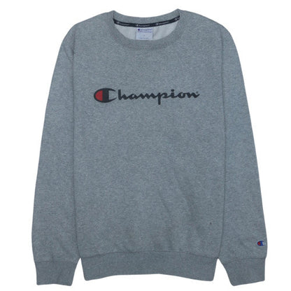 Champion Men's Grey Pullover Sweatshirt L Logo Crew Neck Sportswear