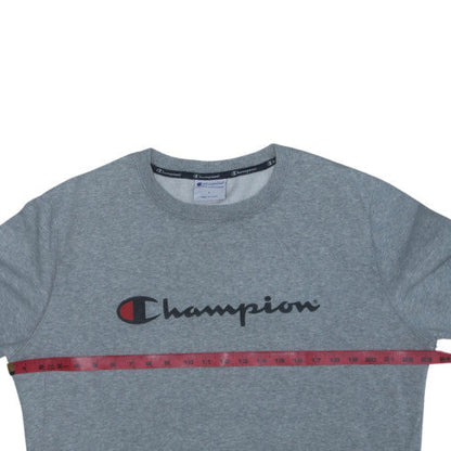 Champion Men's Grey Pullover Sweatshirt L Logo Crew Neck Sportswear