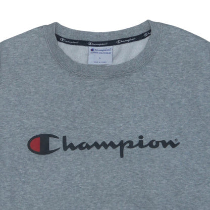 Champion Men's Grey Pullover Sweatshirt L Logo Crew Neck Sportswear