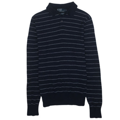 Ralph Lauren Men's Blue Striped Henley Wool Silk Cashmere Jumper Size S