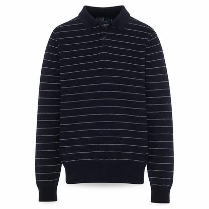 Ralph Lauren Men's Blue Striped Henley Wool Silk Cashmere Jumper Size S
