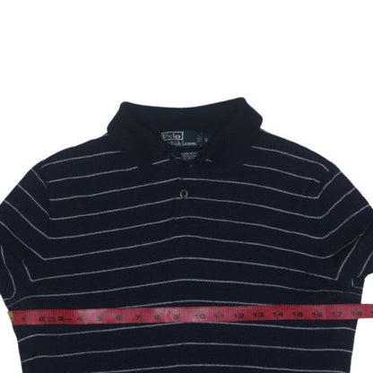 Ralph Lauren Men's Blue Striped Henley Wool Silk Cashmere Jumper Size S