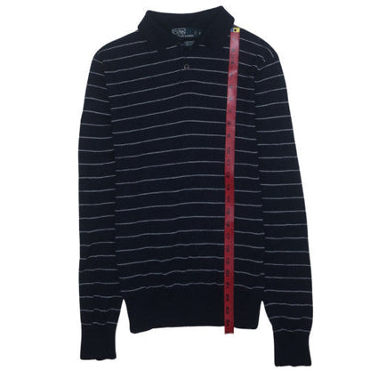 Ralph Lauren Men's Blue Striped Henley Wool Silk Cashmere Jumper Size S