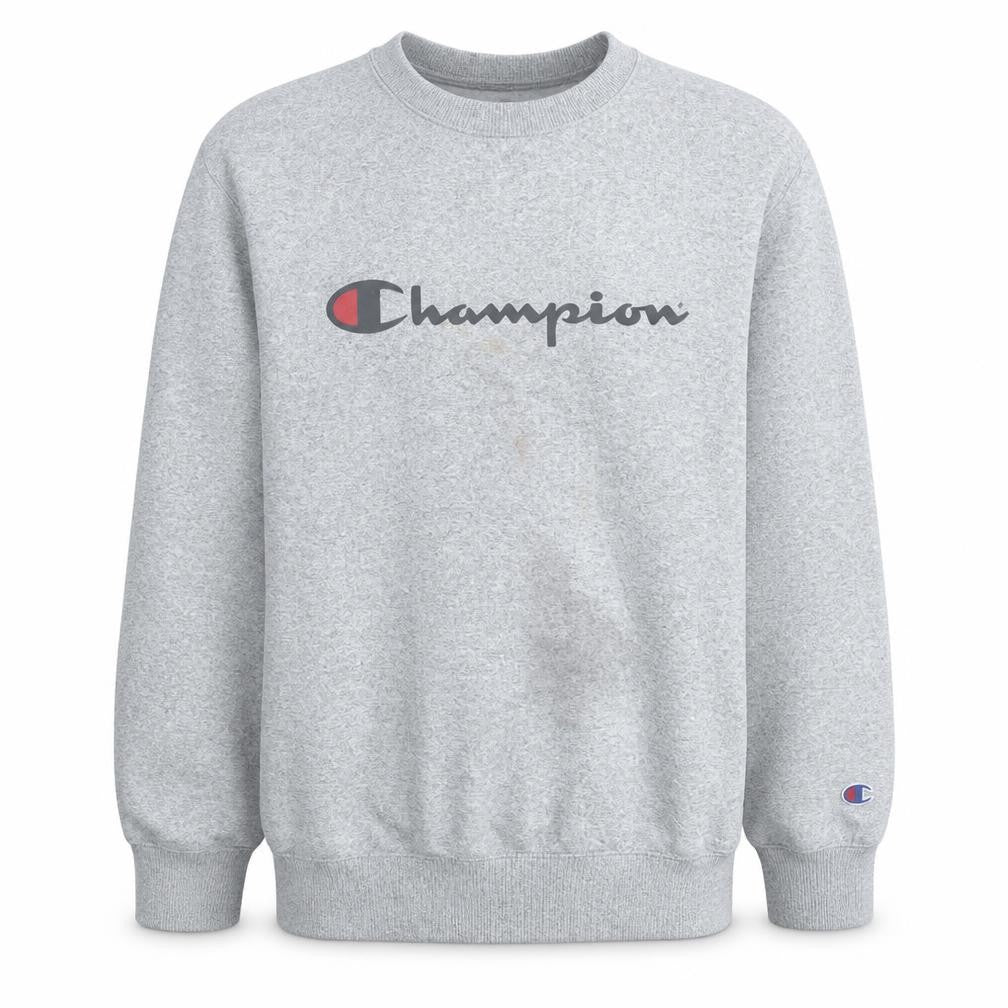 Champion Men's Grey Logo Crew Neck Pullover Sweatshirt L