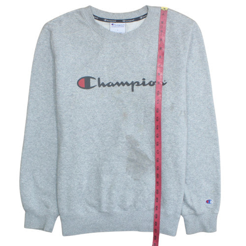 Champion Men's Grey Logo Crew Neck Pullover Sweatshirt L